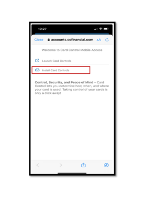 Mobile app card controls